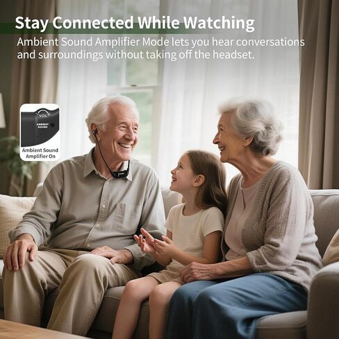 سماعات رأس Conqier 2.4G للتلفزيون اللاسلكي الرقمي - لكبار السن - نطاق 164 قدمًا بدون انخفاض الإشارة، محسن الصوت و3 نغمات، توازن L/R، بطارية احتياطية، سماعة تلفزيون ستيريو تعمل مع معظم أجهزة التلفزيون - سماعة الرأس بدون تأخير in Kuwait