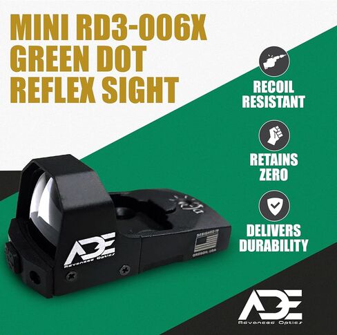 Ade Advanced Optics RD3-006X Mini Green Dot Reflex Sight - Pistol Optic with Mounting Plate for Ruger SR9, SR9C, SR40C, SR40, SR45 - Compact Green Dot Sight in Saudi Arabia