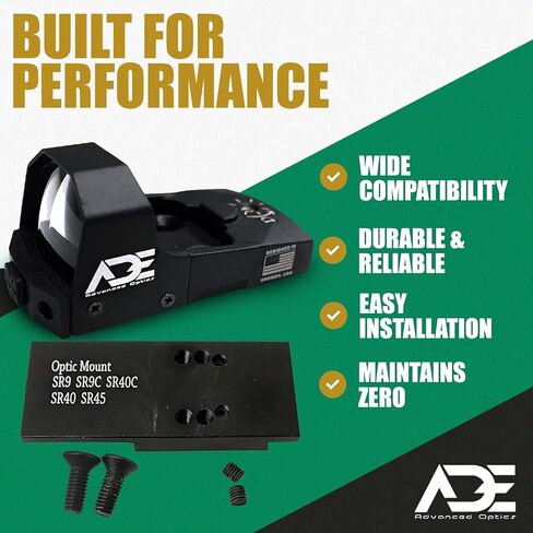 Ade Advanced Optics RD3-006X Mini Green Dot Reflex Sight - Pistol Optic with Mounting Plate for Ruger SR9, SR9C, SR40C, SR40, SR45 - Compact Green Dot Sight in Saudi Arabia