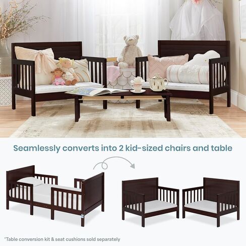 Dream On Me Hudson 3-in-1 Convertible Toddler Bed, 4 Safety Guard Rails, Low-to-Floor Design, Greenguard Gold & BSA Certified, Solid New Zealand Pinewood, Converts to Chairs & Table – White in Saudi Arabia