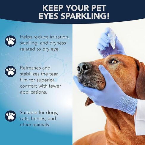 NOVEHA Pet Gel Drops للعين مع 0.3% من الهيالورونيك اللزج | محلول العين للعيون شديدة الجفاف - ترطيب طويل الأمد، يقلل من الإزعاج والتورم والجفاف - مرطب العين للكلاب والقطط (2 × 10 مل) in Kuwait