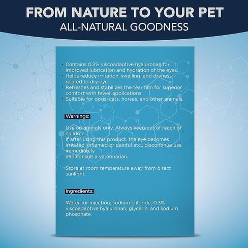 NOVEHA Pet Gel Drops للعين مع 0.3% من الهيالورونيك اللزج | محلول العين للعيون شديدة الجفاف - ترطيب طويل الأمد، يقلل من الإزعاج والتورم والجفاف - مرطب العين للكلاب والقطط (2 × 10 مل) in Kuwait