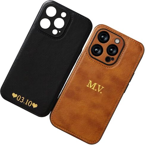 Custom Embossed Leather Case for iPhone – Personalized Initials Case for 17, 16, 15, 14, 13, 12, 11, XR, XS, X, SE, Pro, Max, Plus – Custom Name, Monogram, Year, Engraving, Gift Idea for Him and Her in Saudi Arabia