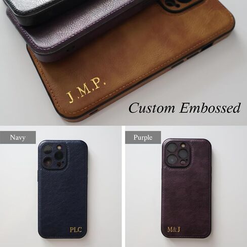 Custom Embossed Leather Case for iPhone – Personalized Initials Case for 17, 16, 15, 14, 13, 12, 11, XR, XS, X, SE, Pro, Max, Plus – Custom Name, Monogram, Year, Engraving, Gift Idea for Him and Her in Saudi Arabia