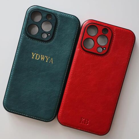 Custom Embossed Leather Case for iPhone – Personalized Initials Case for 17, 16, 15, 14, 13, 12, 11, XR, XS, X, SE, Pro, Max, Plus – Custom Name, Monogram, Year, Engraving, Gift Idea for Him and Her in Saudi Arabia