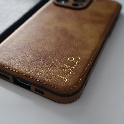 Custom Embossed Leather Case for iPhone – Personalized Initials Case for 17, 16, 15, 14, 13, 12, 11, XR, XS, X, SE, Pro, Max, Plus – Custom Name, Monogram, Year, Engraving, Gift Idea for Him and Her in Saudi Arabia
