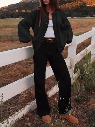 Saodimallsu Womens Long Sleeve Button أسفل Cardigan Swegents Crew Neck Open Front Ment in Saudi Arabia