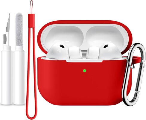 حافظة Lerobo لـ AirPods Pro 3 مع مجموعة أدوات تنظيف، غطاء سيليكون ناعم صديق للبشرة متوافق مع Apple AirPods Pro 3rd Generation 2025 حافظة مع سلسلة مفاتيح وحبل للنساء والرجال، LED مرئية، أحمر in Kuwait