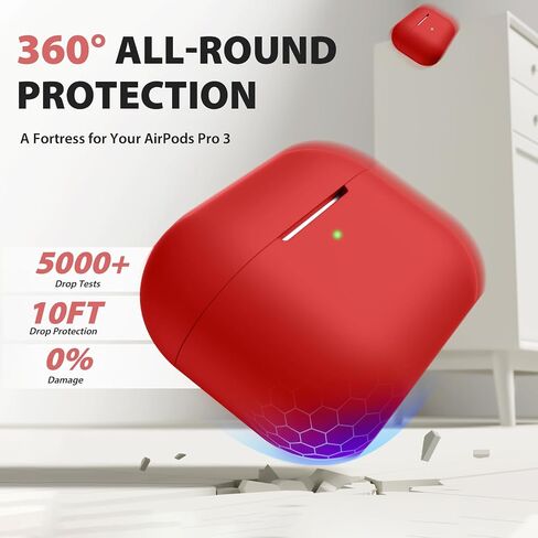 حافظة Lerobo لـ AirPods Pro 3 مع مجموعة أدوات تنظيف، غطاء سيليكون ناعم صديق للبشرة متوافق مع Apple AirPods Pro 3rd Generation 2025 حافظة مع سلسلة مفاتيح وحبل للنساء والرجال، LED مرئية، أحمر in Kuwait
