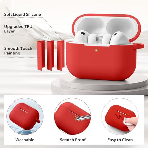 حافظة Lerobo لـ AirPods Pro 3 مع مجموعة أدوات تنظيف، غطاء سيليكون ناعم صديق للبشرة متوافق مع Apple AirPods Pro 3rd Generation 2025 حافظة مع سلسلة مفاتيح وحبل للنساء والرجال، LED مرئية، أحمر in Kuwait
