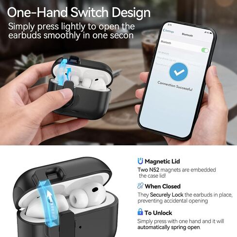 حافظة AirPods Pro 3 2025، قفل أمان، حامل هاتف، غطاء تلقائي الفتح، متوافق مع غطاء حافظة AirPods Pro الجيل الثالث مع مجموعة تنظيف وحبل للرجال، حماية ضد الصدمات، أسود in Kuwait