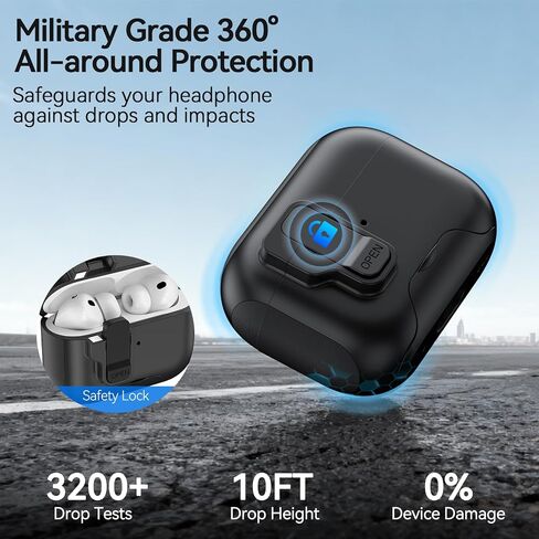 حافظة AirPods Pro 3 2025، قفل أمان، حامل هاتف، غطاء تلقائي الفتح، متوافق مع غطاء حافظة AirPods Pro الجيل الثالث مع مجموعة تنظيف وحبل للرجال، حماية ضد الصدمات، أسود in Kuwait