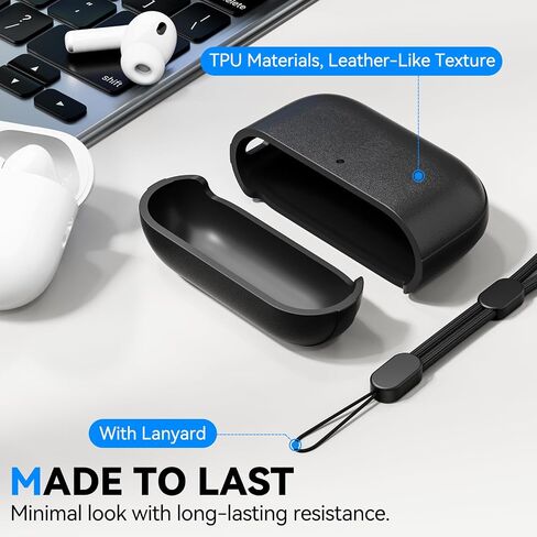 حافظة AirPods Pro 3 (2025)، حافظة حماية لكامل الجسم من الجلد من TNSNK، حافظة Airpods Pro من الجيل الثالث مع حبل ومجموعة تنظيف، دعم الشحن اللاسلكي، مصباح LED أمامي مرئي (أسود) in Kuwait