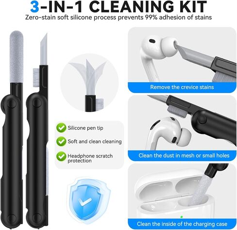 حافظة AirPods Pro 3 (2025)، حافظة حماية لكامل الجسم من الجلد من TNSNK، حافظة Airpods Pro من الجيل الثالث مع حبل ومجموعة تنظيف، دعم الشحن اللاسلكي، مصباح LED أمامي مرئي (أسود) in Kuwait