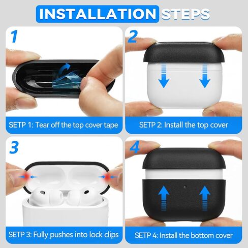 حافظة AirPods Pro 3 (2025)، حافظة حماية لكامل الجسم من الجلد من TNSNK، حافظة Airpods Pro من الجيل الثالث مع حبل ومجموعة تنظيف، دعم الشحن اللاسلكي، مصباح LED أمامي مرئي (أسود) in Kuwait