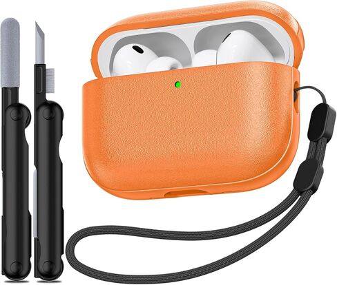 حافظة AirPods Pro 3 (2025)، حافظة حماية لكامل الجسم من الجلد من TNSNK، حافظة Airpods Pro من الجيل الثالث مع حبل ومجموعة تنظيف، دعم الشحن اللاسلكي، مصباح LED أمامي مرئي (أسود) in Kuwait