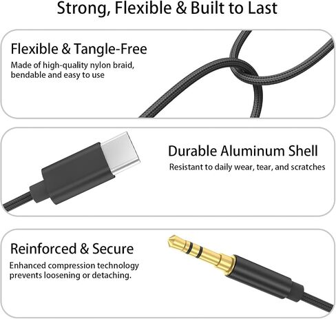 1PACK كابل USB C إلى 3.5 ملم صوت Aux Jack - 3.3ft Type-C إلى 3.5 ملم سماعة رأس وسلك ستيريو للسيارة، متوافق مع iPhone 16 Pro Max، 15 Pro Max، S24 S23 S22 S21، iPad Pro أسود in Saudi Arabia