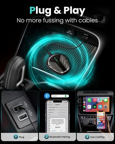 محول CarPlay اللاسلكي لجهاز iPhone - 2025 ترقية محول تشغيل السيارة بدون زمن الوصول، اتصال سريع يحول سلك المصنع إلى التوصيل والتشغيل اللاسلكي لسيارات Apple iOS 10+ من 2017 in Saudi Arabia