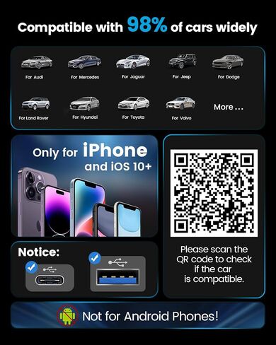 محول CarPlay اللاسلكي لجهاز iPhone - 2025 ترقية محول تشغيل السيارة بدون زمن الوصول، اتصال سريع يحول سلك المصنع إلى التوصيل والتشغيل اللاسلكي لسيارات Apple iOS 10+ من 2017 in Saudi Arabia