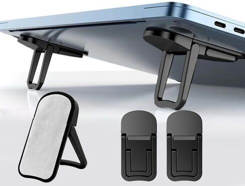 2PCS Foldable Laptop Stand, Portable Computer Keyboard Riser with 2 Adjustable Angles, Self-Adhesive Invisible Notebook Stand and Keyboard Lift for Desk (Black) in Saudi Arabia
