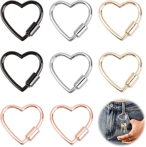 8 Pcs Multi-Color Heart Shaped Carabiner Lock Keychain Clips, Lightweight Anodized Aluminum Heart Carabiner with Secure Screw Lock for Keys, DIY Jewelry, Camping, Hiking in Kuwait