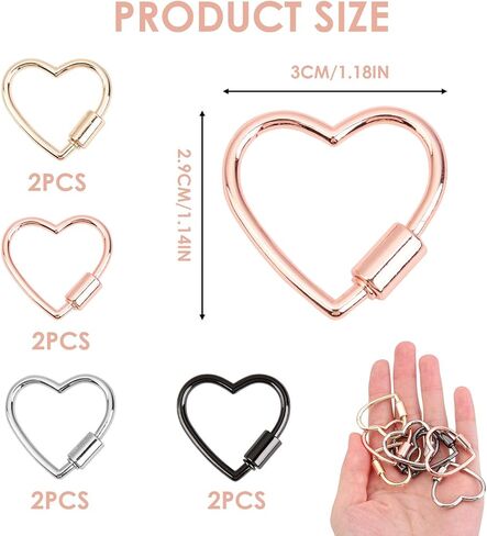 8 Pcs Multi-Color Heart Shaped Carabiner Lock Keychain Clips, Lightweight Anodized Aluminum Heart Carabiner with Secure Screw Lock for Keys, DIY Jewelry, Camping, Hiking in Kuwait