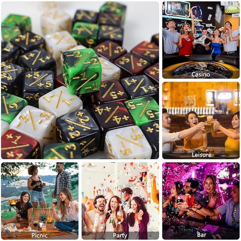 48 قطعة من النرد MTG عدادات النرد الرمزي، Magic The Gathering Glitter Sparkle Dice، Loyalty Dice Starry Marble D6 مكعب النرد متوافق مع CCG، MTG، ملحقات ألعاب البطاقات (أسود وأبيض) in Kuwait