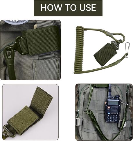 Tactical 3 Color Pistol Retention Lanyard for Military Police Law Enforcement Security - Spring Strap Anti-Loss Elastic Coil Lanyard with Detachable Buckle for Belt MOLLE Backpack in Saudi Arabia