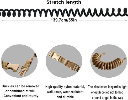 Tactical 3 Color Pistol Retention Lanyard for Military Police Law Enforcement Security - Spring Strap Anti-Loss Elastic Coil Lanyard with Detachable Buckle for Belt MOLLE Backpack in Saudi Arabia