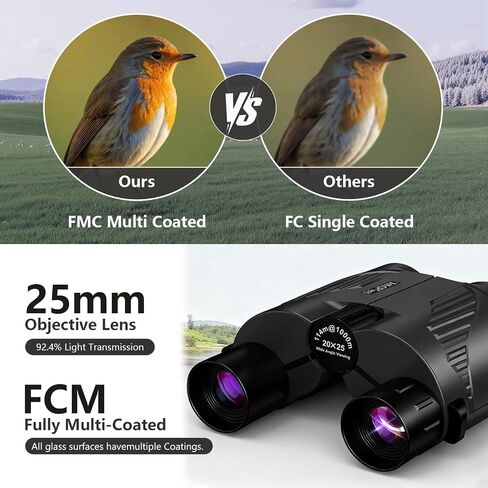 20X25 Compact High Powered Binoculars for Adults & Kids 8-12 | BAK4 FMC Lens Mini Folding Travel Binoculars | Easy Focus, Waterproof for Bird Watching, Cruise, Concert, Hiking (Black) in Saudi Arabia