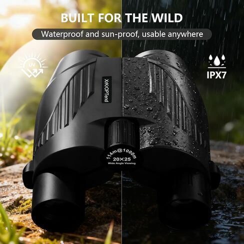 20X25 Compact High Powered Binoculars for Adults & Kids 8-12 | BAK4 FMC Lens Mini Folding Travel Binoculars | Easy Focus, Waterproof for Bird Watching, Cruise, Concert, Hiking (Black) in Saudi Arabia
