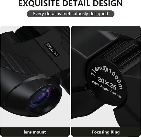 20X25 Compact High Powered Binoculars for Adults & Kids 8-12 | BAK4 FMC Lens Mini Folding Travel Binoculars | Easy Focus, Waterproof for Bird Watching, Cruise, Concert, Hiking (Black) in Saudi Arabia