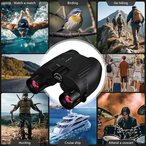 20X25 Compact High Powered Binoculars for Adults & Kids 8-12 | BAK4 FMC Lens Mini Folding Travel Binoculars | Easy Focus, Waterproof for Bird Watching, Cruise, Concert, Hiking (Black) in Saudi Arabia