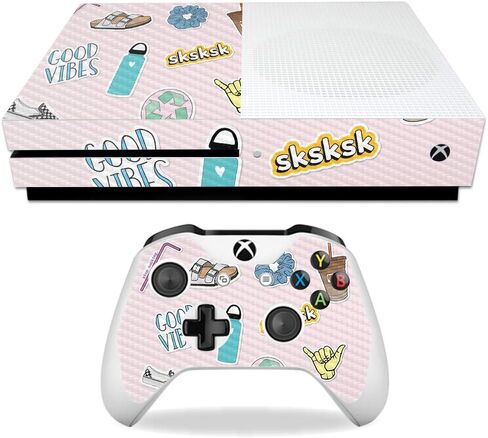 MightySkins Carbon Fiber Skin for Microsoft Xbox One S - VSCO Girl | Protective, Durable Textured Carbon Fiber Finish | Easy to Apply, Remove, and Change Styles | Made in The USA in Saudi Arabia
