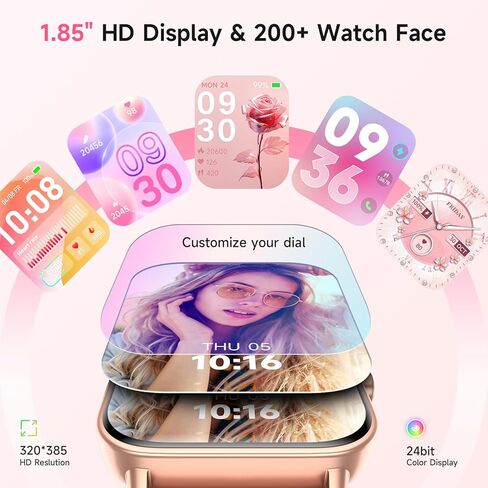 ساعات ذكية للنساء، شاشة HD 1.85 بوصة متوافقة مع iPhone/Android (الرد/إجراء المكالمات)، 110+ أوضاع رياضية لتتبع اللياقة البدنية مع مراقب معدل ضربات القلب/النوم/Sp02، 200+ساعة وجه IP68 مقاومة للماء (وردي، 1.85) in Kuwait