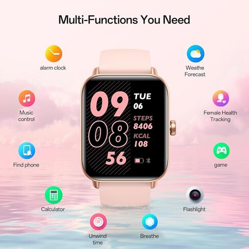 ساعات ذكية للنساء، شاشة HD 1.85 بوصة متوافقة مع iPhone/Android (الرد/إجراء المكالمات)، 110+ أوضاع رياضية لتتبع اللياقة البدنية مع مراقب معدل ضربات القلب/النوم/Sp02، 200+ساعة وجه IP68 مقاومة للماء (وردي، 1.85) in Kuwait