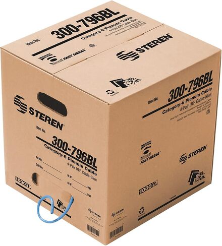 كابل STEREN CAT6 Plenum (CMP) 1000 قدم | اي تي ال | نجح اختبار محلل الشبكة | 23AWG 4Pair، كابل شبكة صلب 550 ميجا هرتز 10 جيجابت UTP، أزرق - بكرة في صندوق - 300-796BL in Kuwait