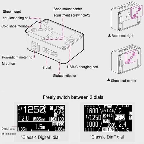 مقياس تعرض كاميرا الفيلم، مقياس ضوء التصوير الفوتوغرافي مع شاشة OLED مقاس 0.96 بوصة وحامل حذاء بارد، قياس متوسط ​​30 درجة، سرعة ISO/الفتحة/الغالق قابلة للتعديل، للكاميرات القديمة in Kuwait
