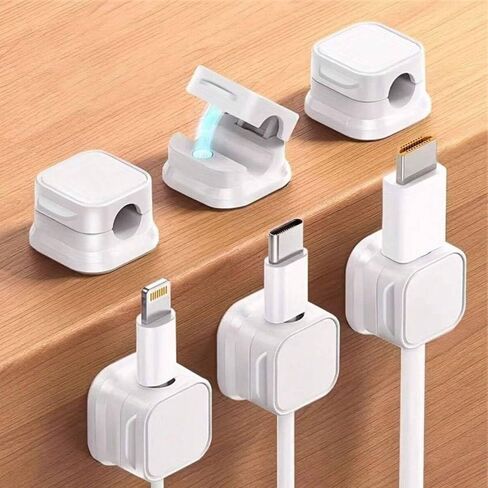 3pcs White Wire Storage Rack, Magnetic Desktop Cable Clamp Management, Hidden Mobile Phone Charging Cable Rack, Suitable for Nightstand, Kitchen Appliances, Office Supplies in Saudi Arabia