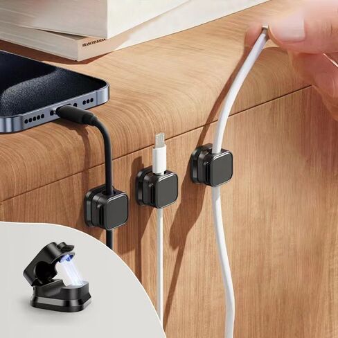3pcs White Wire Storage Rack, Magnetic Desktop Cable Clamp Management, Hidden Mobile Phone Charging Cable Rack, Suitable for Nightstand, Kitchen Appliances, Office Supplies in Saudi Arabia