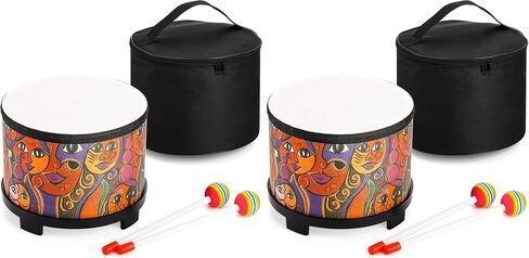 Tosnail 8 Inch Floor Tom Drum with Storage Bag and Mallets for Kids, Percussion Instrument Musical Toy for Children, Toddlers, Christmas Birthday Gift - Face Pattern in Kuwait