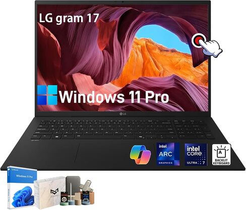 كمبيوتر محمول LG Gram 17 بشاشة تعمل باللمس 2025 - شاشة لمس 17 بوصة 2.5K، Intel Ultra 7 258V، Intel Arc، WiFi 7، Copilot+، Win 11 Pro، لوحة مفاتيح بإضاءة خلفية، كمبيوتر أعمال خفيف الوزن ورفيع، 32 جيجابايت LPDDR5X، 1 تيرابايت SSD in Saudi Arabia