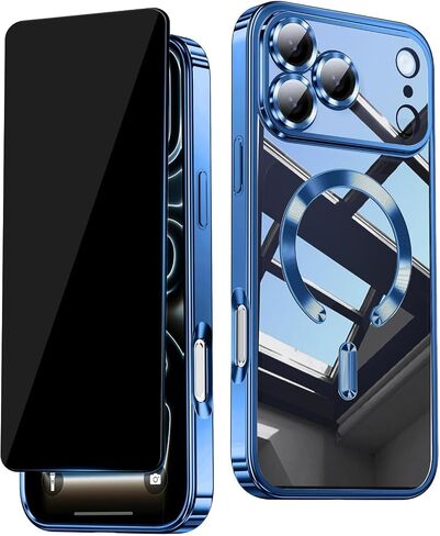 Magnetic for iPhone 17 Pro Max Case Clear,with Privacy Screen Protector,Compatible with MagSafe [Non Yellowing] Full Camera Lens Protector Plating Soft Clear Phone Case for IPhone 17 Pro Max,Orange in Saudi Arabia