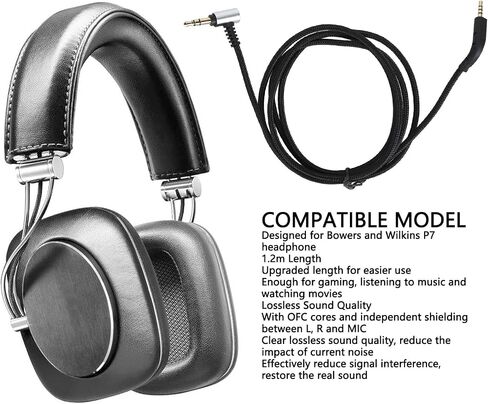 Headphone Replacement Cable, Upgrade Wire for Bowers and Wilkins P7, Right Angle Connector, Gold Plated Plug, 1.2m Length, OFC Core, Compatible with Phones, Tablets, Computers in Saudi Arabia