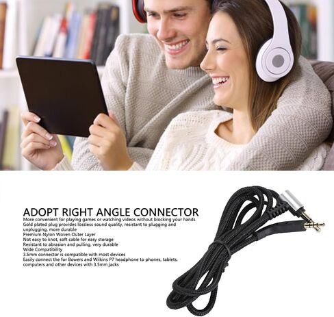 Headphone Replacement Cable, Upgrade Wire for Bowers and Wilkins P7, Right Angle Connector, Gold Plated Plug, 1.2m Length, OFC Core, Compatible with Phones, Tablets, Computers in Saudi Arabia