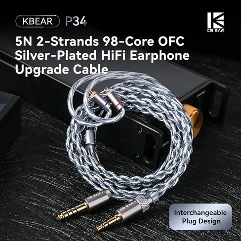 كابل KBEAR P34 2 PINS داخل الأذن، كابل IEM لسماعات الأذن مطلي بالفضة 5N OFC مع قابس 3.5 مم/4.4 مم قابل للتبديل لـ KZ ZS12 PRO X، ZS10 PRO، ZAR ZAS KBEAR KS1 CCZ DC02 (أزرق أبيض، 2Pin 0.78 مم) in Saudi Arabia