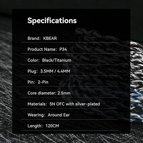 كابل KBEAR P34 2 PINS داخل الأذن، كابل IEM لسماعات الأذن مطلي بالفضة 5N OFC مع قابس 3.5 مم/4.4 مم قابل للتبديل لـ KZ ZS12 PRO X، ZS10 PRO، ZAR ZAS KBEAR KS1 CCZ DC02 (أزرق أبيض، 2Pin 0.78 مم) in Saudi Arabia