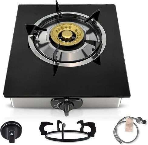 2 Burner Propane Gas Stove, Portable Tempered Glass Camping Stove Propane with Auto-Ignition, 20472 BTU Burners for Cooking, Outdoor, Camping, RV & Emergency Use in Saudi Arabia