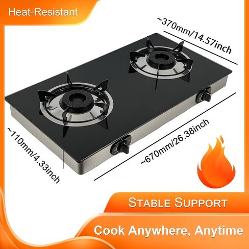 2 Burner Propane Gas Stove, Portable Tempered Glass Camping Stove Propane with Auto-Ignition, 20472 BTU Burners for Cooking, Outdoor, Camping, RV & Emergency Use in Saudi Arabia