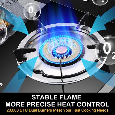 2 Burner Propane Gas Stove, Portable Tempered Glass Camping Stove Propane with Auto-Ignition, 20472 BTU Burners for Cooking, Outdoor, Camping, RV & Emergency Use in Saudi Arabia